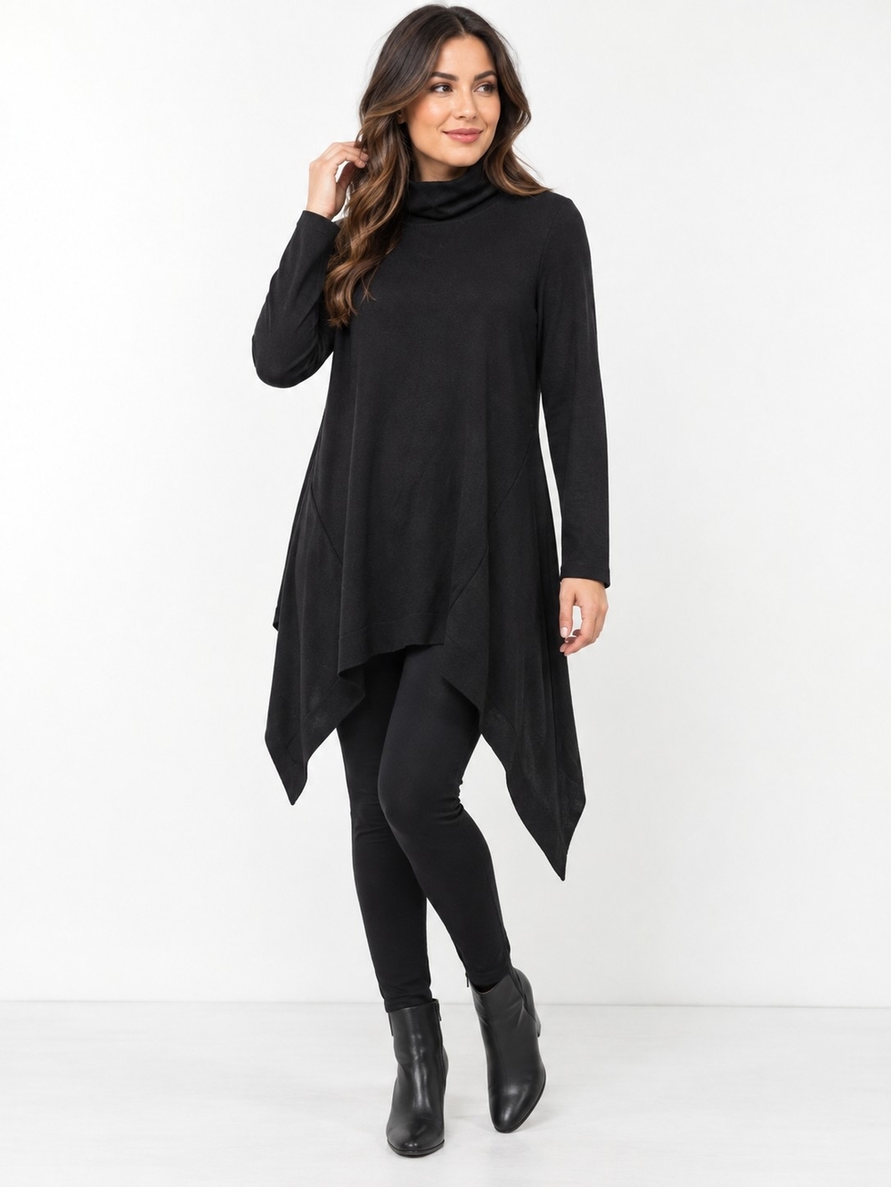 Chico's Black Asymmetrical Turtleneck Tunic Dress
